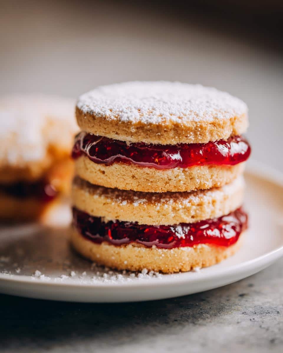 Reindeer Linzer Cookies: 4 Unforgivable Baking Sins 7 A stack of Reindeer Linzer Cookies filled with red jam and dusted with powdered sugar.