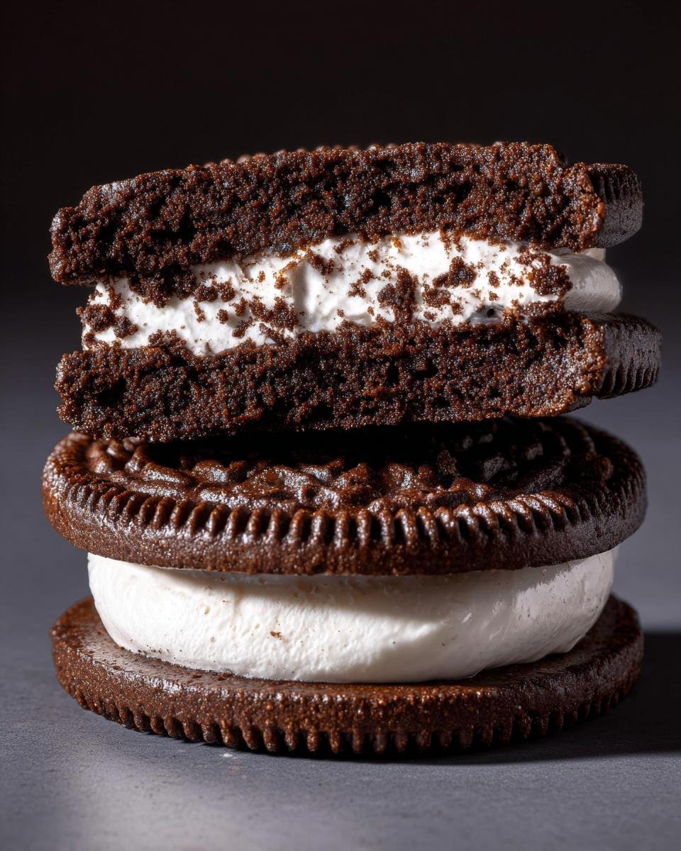 Unleash Insane Oreo Cookies With 7 Secret Steps 7 Tower of Oreo Cookies with creamy filling, one cookie broken to show texture.