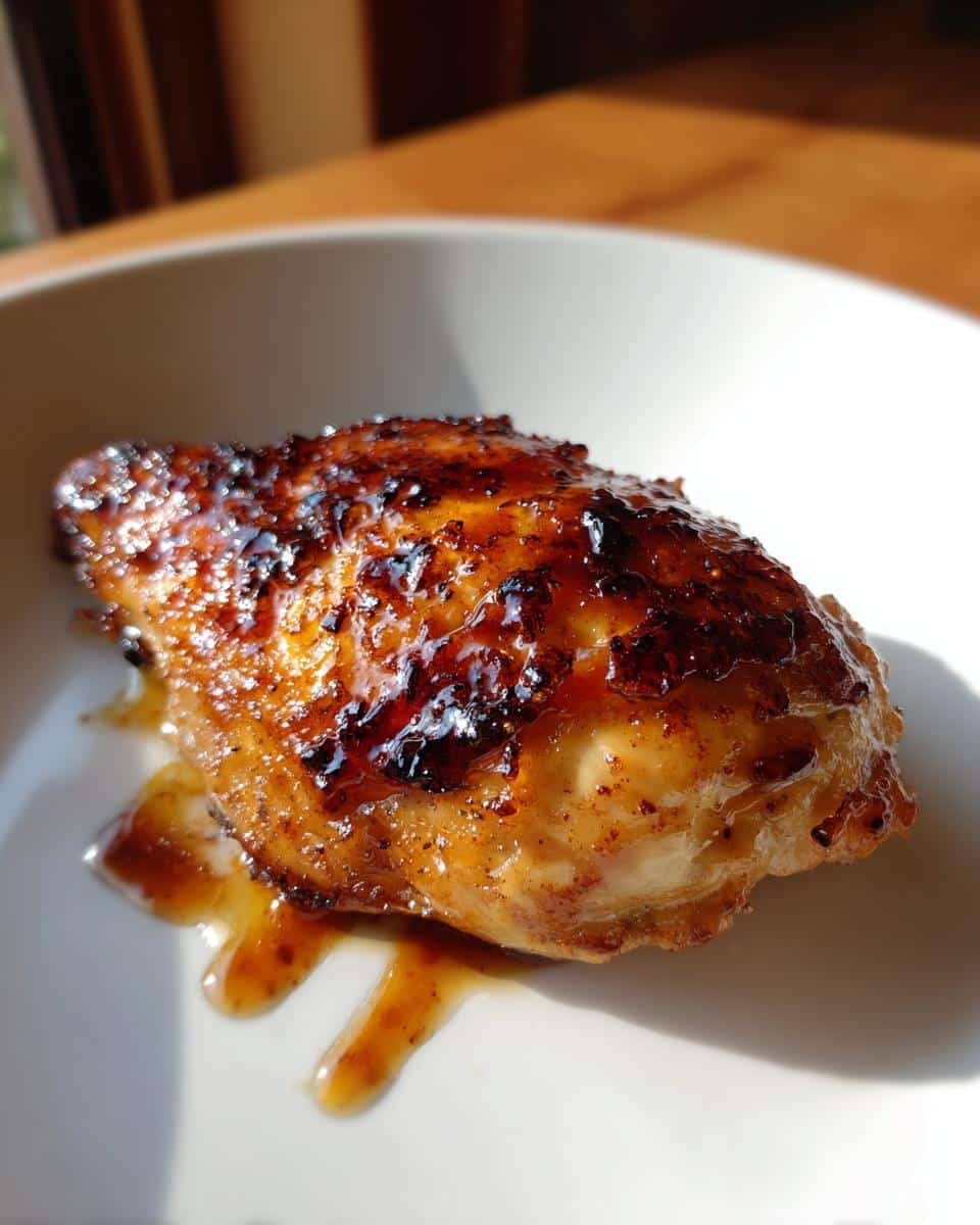 Air Fryer Chicken: A Deliciously Simple 25-Minute Recipe 7 Close-up of juicy air fryer chicken with a glaze on a white plate.