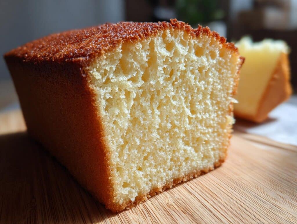 Detailed view of the crumb of the Best Sponge Cake, showcasing its light and airy texture.