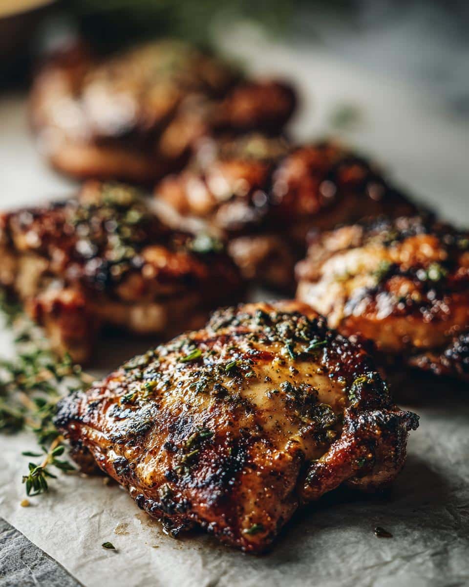 Bobby Flay Chicken Thighs: 30-Minute, Unbelievable Flavor 7 Close-up of Bobby Flay Chicken Thighs, seasoned with herbs and cooked to a golden brown perfection.