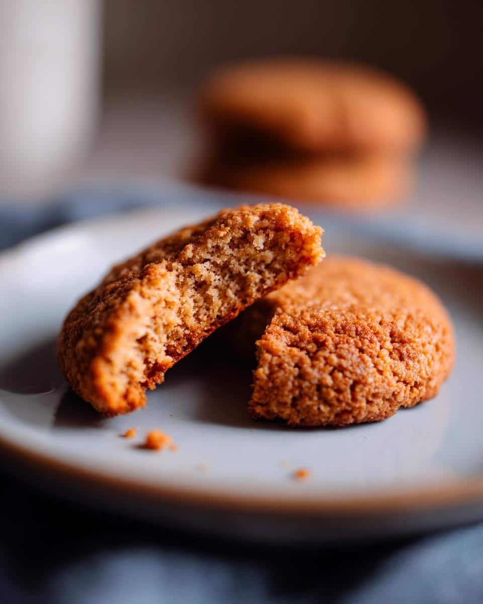 Amazing: Breakfast Protein Biscuits Recipe in 10 Minutes 9 A breakfast protein biscuit, broken in half on a plate, showcasing its texture.