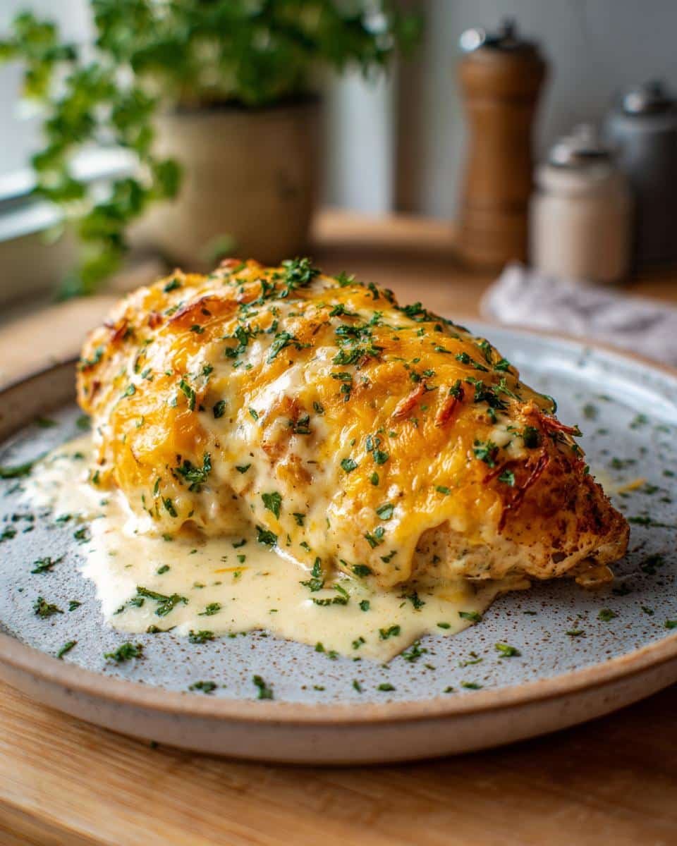 Festive Christmas Tree Macarons Recipe: A Joyful 4 Steps 7 Close-up of a baked chicken breast covered in melted cheese and herbs on a plate.