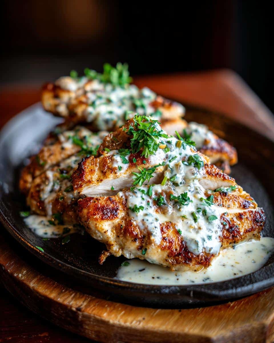 Irresistible Chicken Bites with 4-Ingredient Sauce 8 Delicious chicken bites with a creamy 4-ingredient sauce and fresh parsley, ready to serve.