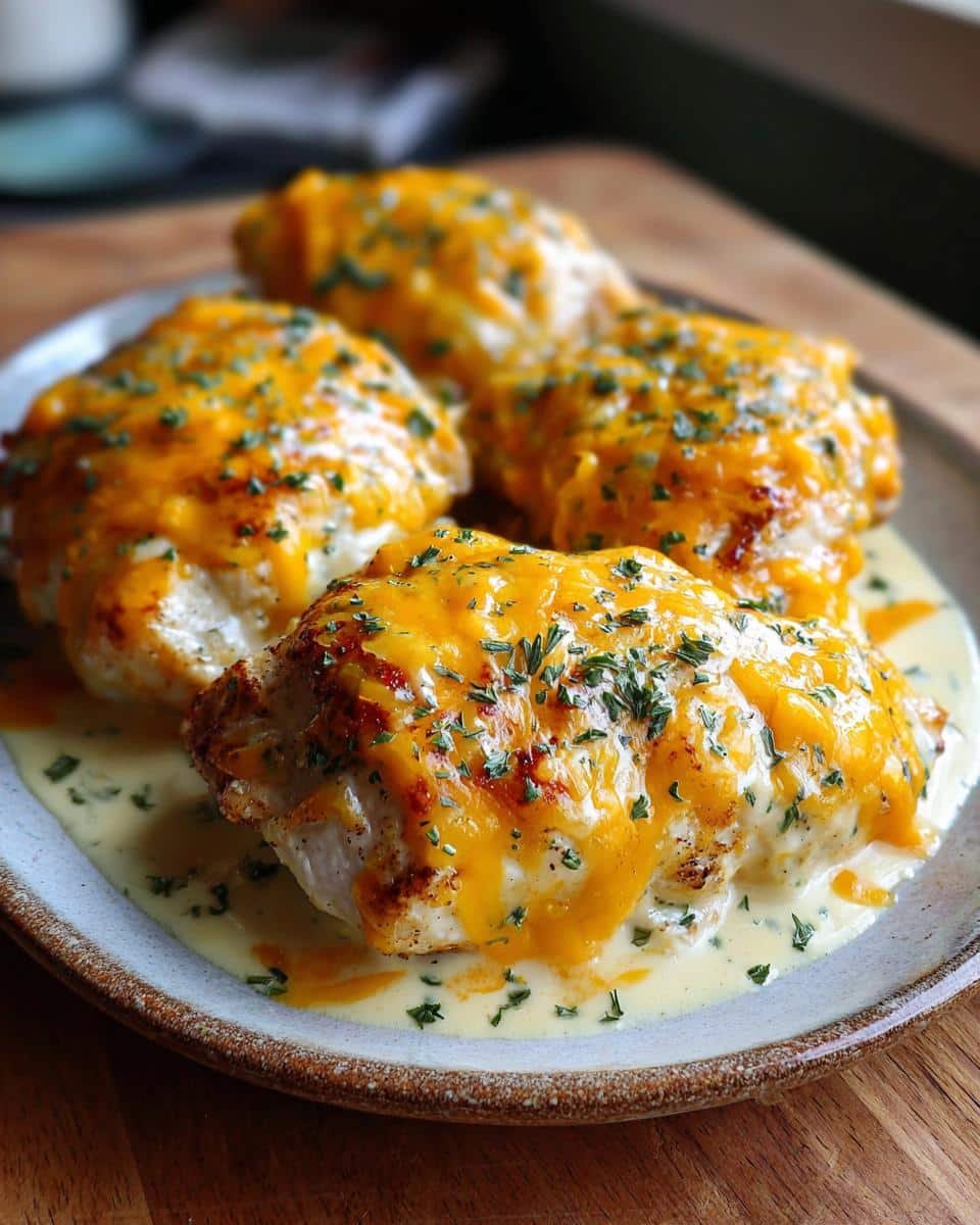 Festive Christmas Tree Macarons Recipe: A Joyful 4 Steps 6 Four pieces of chicken covered in melted cheese and a creamy sauce, garnished with herbs.