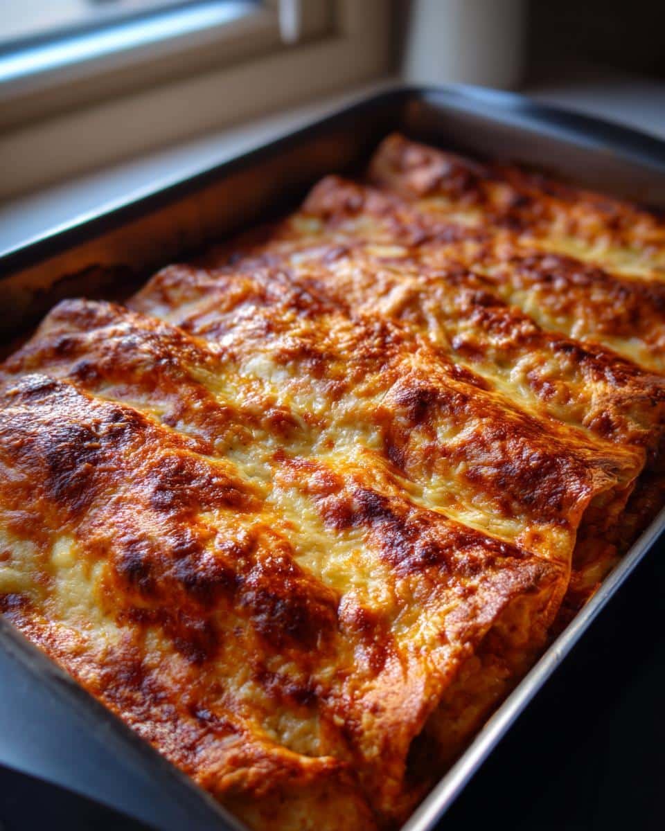 Chicken Enchiladas Bake: Ditch Takeout in 20 Minutes 7 A pan of freshly baked Chicken Enchiladas with melted cheese, ready to serve.