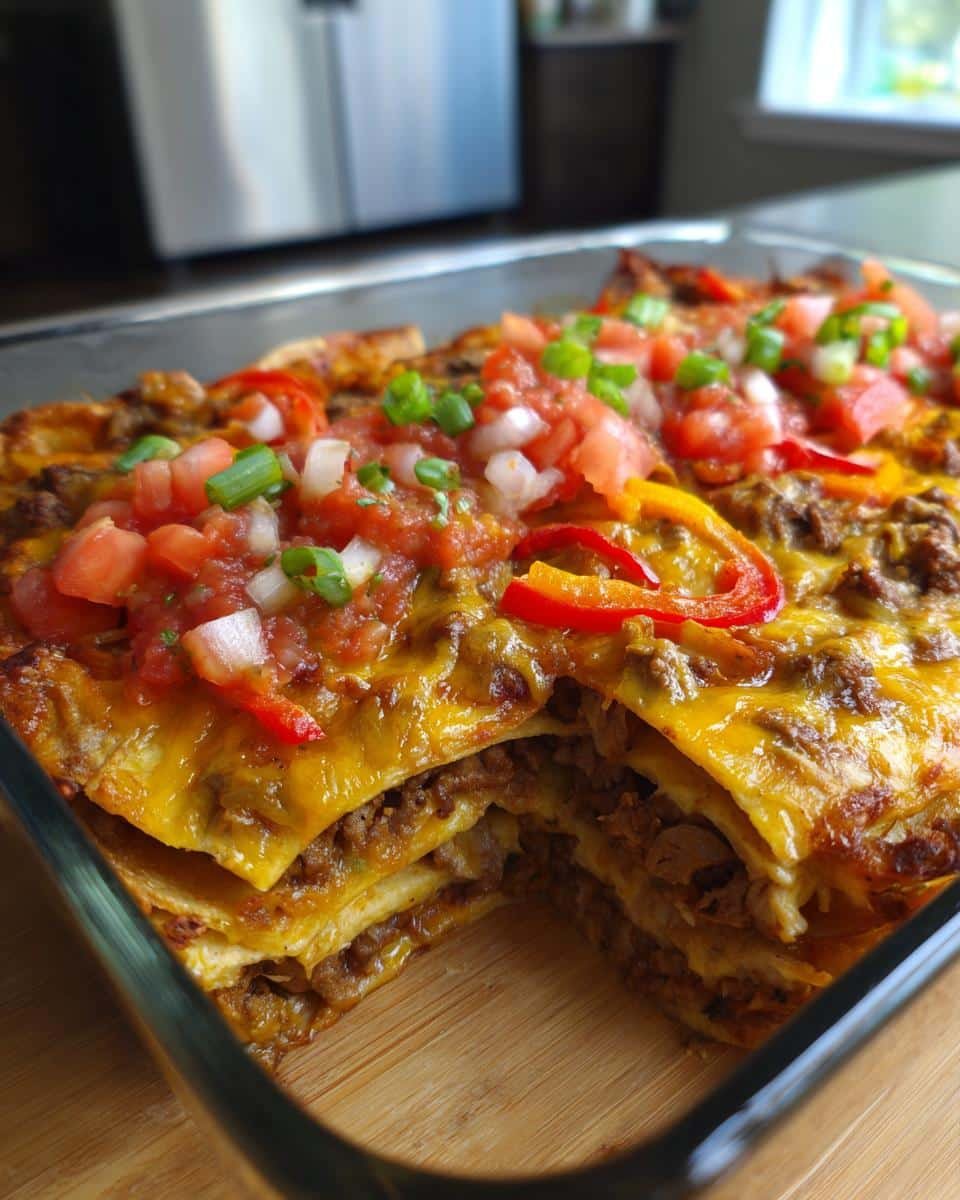 Easy Chicken Fajita Casserole Recipe: A Delicious Disaster 8 Delicious Chicken Fajita Casserole in a glass baking dish, topped with salsa, peppers, and cheese. Soft Maraschino Cherry Cookies with a Sweet Twist