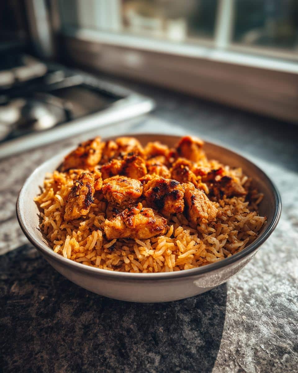 Devastating One Pot Chicken Shawarma Rice in 20 Minutes 9 Bowl of chicken shawarma rice. The Crispy Asparagus Puff Pastry Bundles with Prosciutto are not pictured.