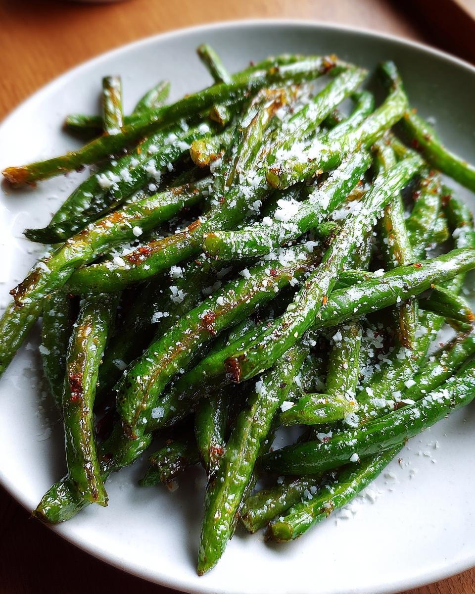 Irresistible Crack Green Beans: 5 Simple Steps 8 A plate of glistening Crack Green Beans, seasoned and ready to eat. Close-up shot.