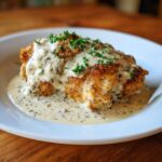Cream Cheese Chicken on a plate with a creamy herb sauce and parsley garnish.