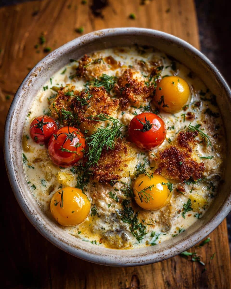 Disgustingly Good Creamy Mushroom Risotto Recipe Under 40 5 Overhead shot of Creamy Mushroom Risotto Recipe with Parmesan and White Wine, garnished with tomatoes and dill.