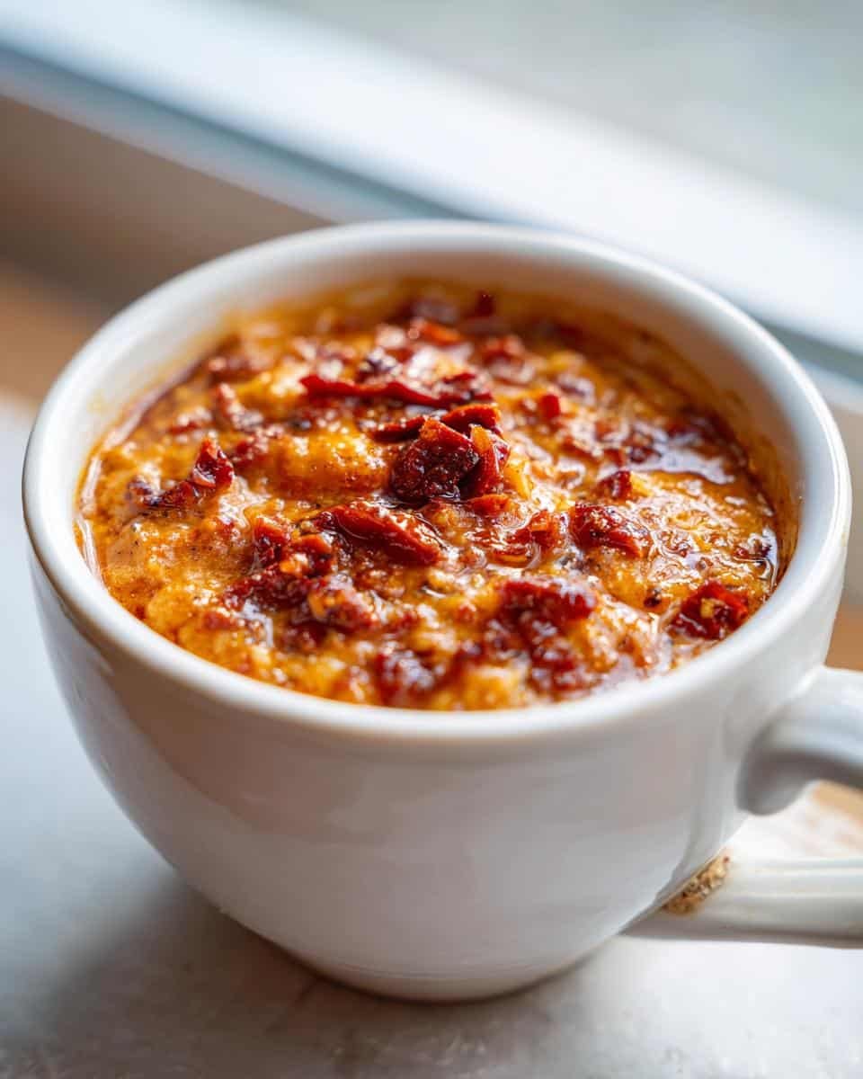 Astonishing Dairy-Free Sun Dried Tomato Gnocchi Soup in 30 8 Close-up of Dairy-Free Sun Dried Tomato Gnocchi Soup served in a white mug, topped with sun-dried tomatoes.