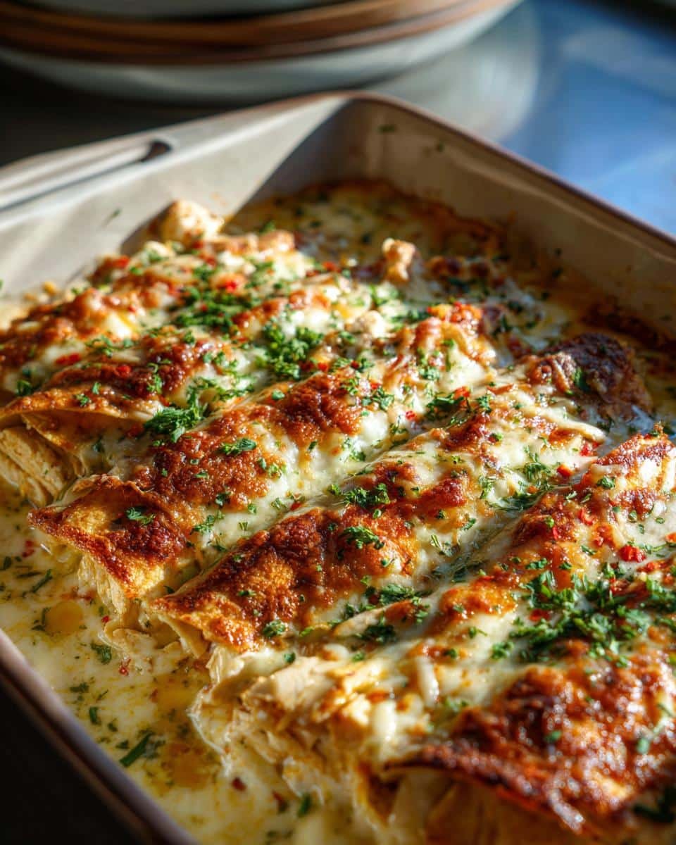 Easy Chicken Fajita Casserole Recipe: 7-Ingredient Bliss 9 Close-up of a cheesy Easy Chicken Fajita Casserole in a baking dish, garnished with herbs.