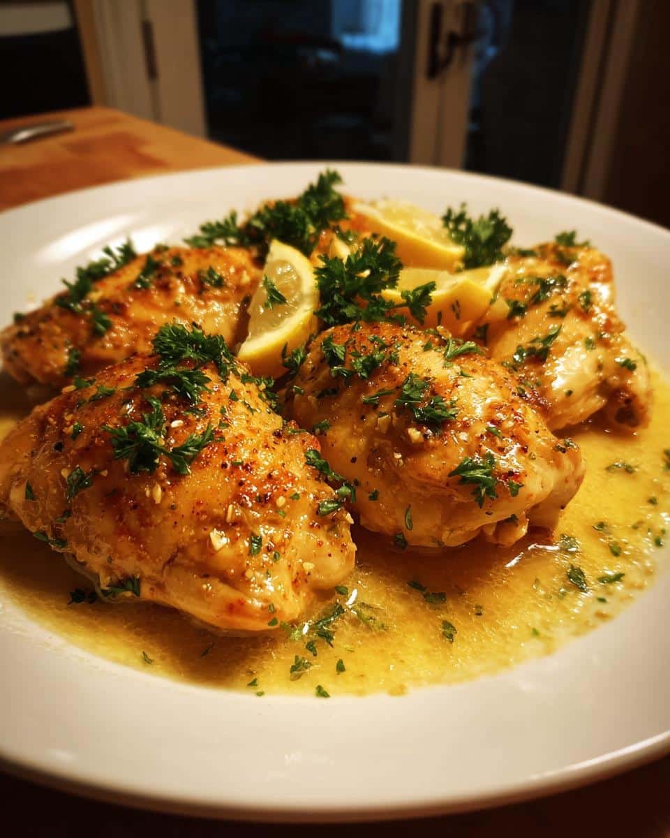 Garlic Lemon Butter Chicken: Delicious in Just 25 Minutes 6 Plate of Garlic Lemon Butter Chicken garnished with parsley and lemon wedges, ready to serve.