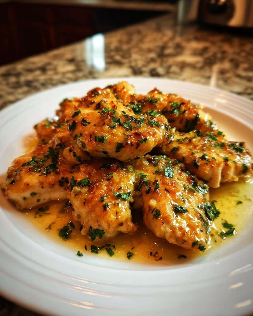 Garlic Lemon Butter Chicken: Delicious in Just 25 Minutes 8 A plate of glistening Garlic Lemon Butter Chicken, garnished with fresh parsley, ready to be served.