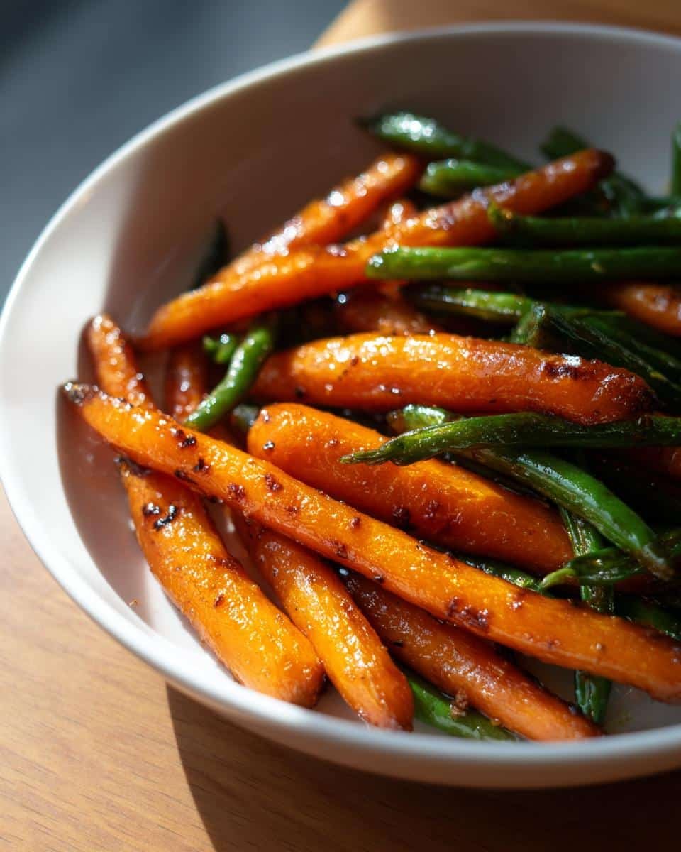 Irresistible Honey Glazed Carrots and Green Beans in 20 Mins 7 A bowl of glistening Honey Glazed Carrots and Green Beans, showcasing their vibrant colors and textures.