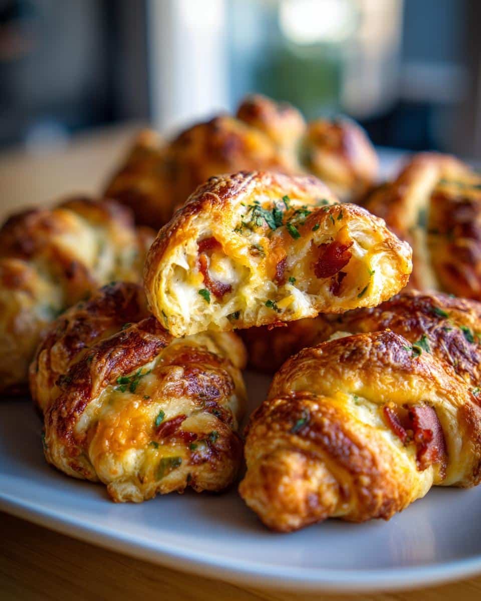 Unleash 3-Ingredient Jalapeno Popper Twists Recipe 6 Close-up of Jalapeno Popper Twists on a plate, showcasing the cheesy, bacon-filled pastry.