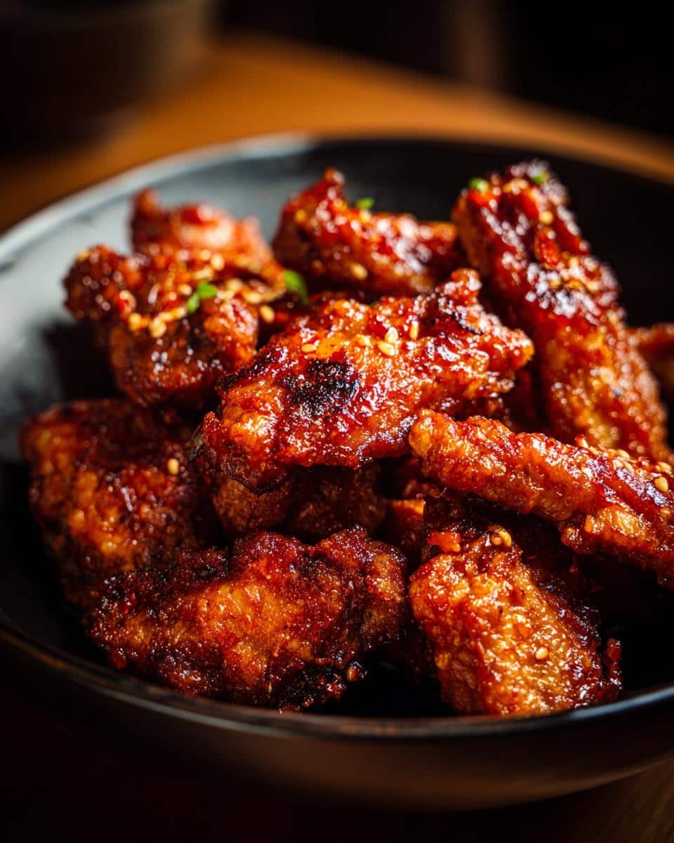 Korean Chicken: 5-Ingredient Recipe You'll Crave 6 Bowl of Korean chicken glazed with a red sauce and sesame seeds. Creamy Vegan Pot Pie recipe.