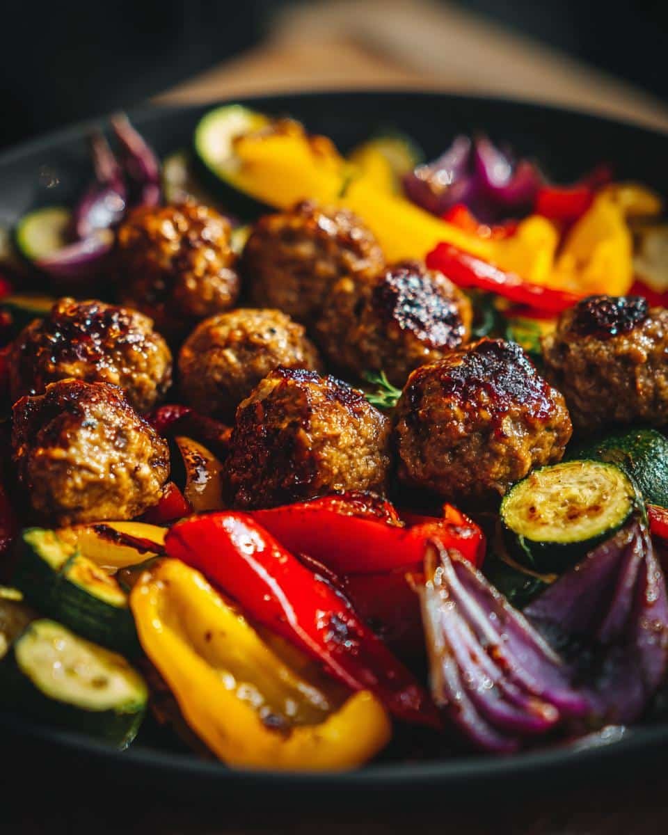 Fail-Proof Moist Strawberry Lemon Cake Recipe Revealed 7 Image of glazed meatballs served with grilled peppers and onions. Not related to Moist Strawberry Lemon Cake with Creamy Strawberry Buttercream.