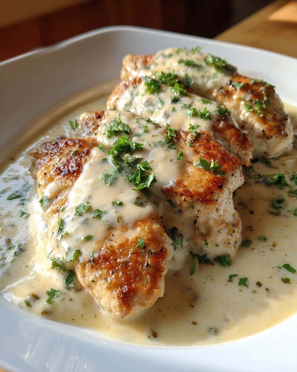 Disgustingly Easy Mexican Chicken Cheese, 35 Minutes 9 Close-up of Mexican Chicken Cheese dish with creamy sauce and parsley garnish. Recipe in 35 minutes.