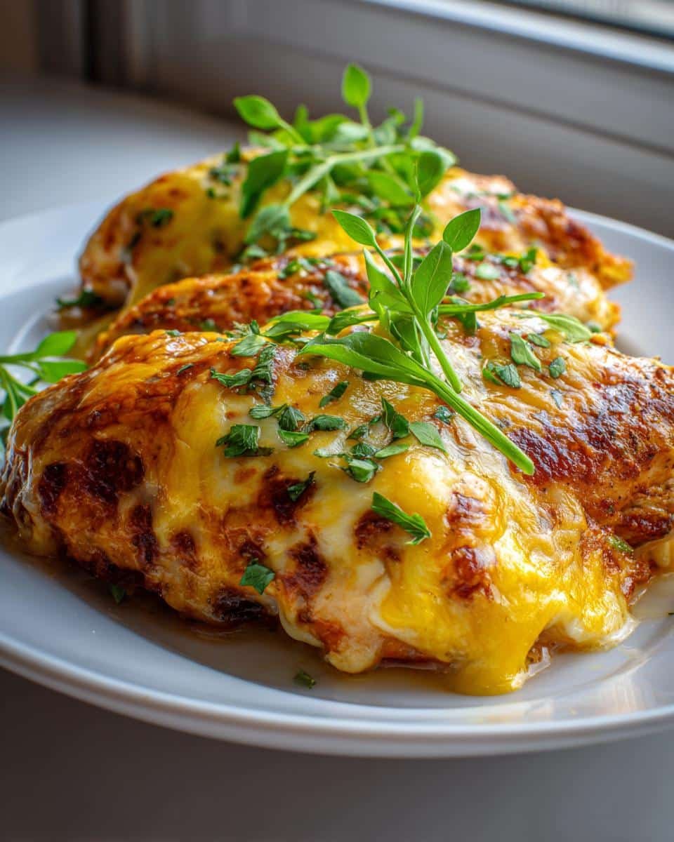 Mexican Chicken with Cheese Sauce: 40-Minute Comfort 8 Three servings of Mexican Chicken with Cheese Sauce on a white plate, garnished with fresh herbs.