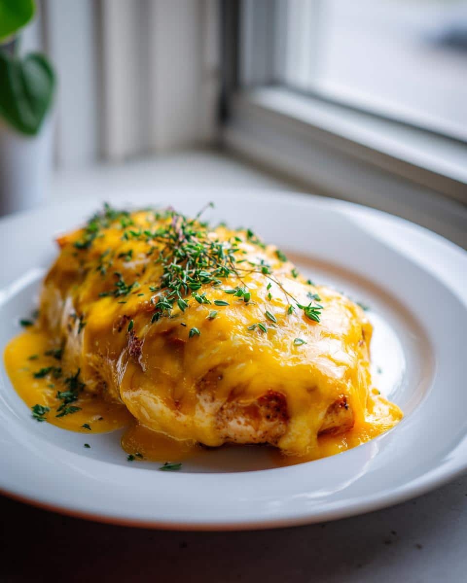 Mexican Chicken with Cheese Sauce: 40-Minute Comfort 9 Plated Mexican Chicken with Cheese Sauce, garnished with fresh herbs, ready to serve.