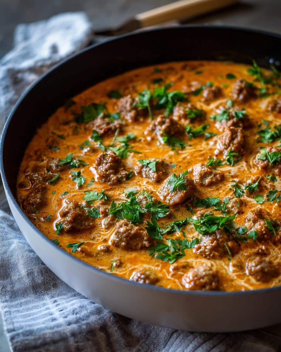 Unbelievable Million Dollar Soup in Just 45 Minutes 9 Close-up of Million Dollar Soup featuring meatballs in a creamy broth, garnished with fresh parsley.