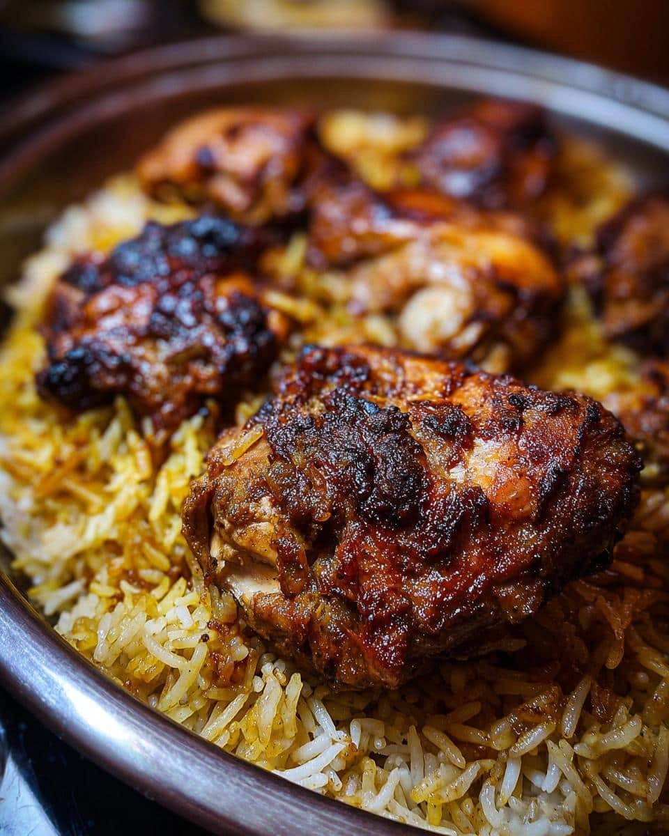 One Pot Shawarma Chicken Rice: Shockingly Simple Recipe 6 Close-up of One Pot Shawarma Chicken Rice, showing chicken pieces atop flavorful rice.