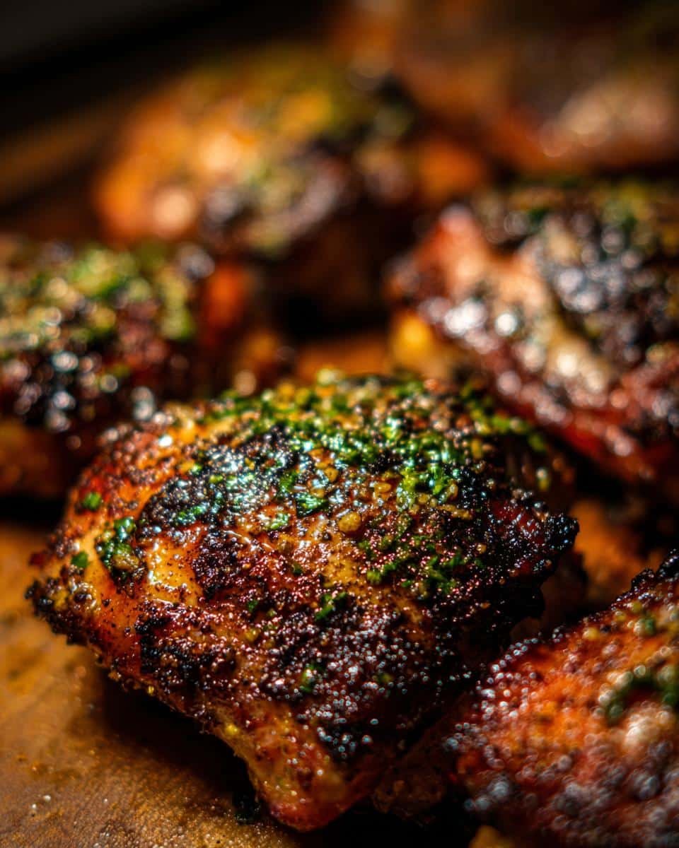 Fail-Proof Oven Baked Chicken Thighs in Just 35 Minutes 9 Close-up of flavorful Oven Baked Chicken Thighs with herbs and crispy skin.