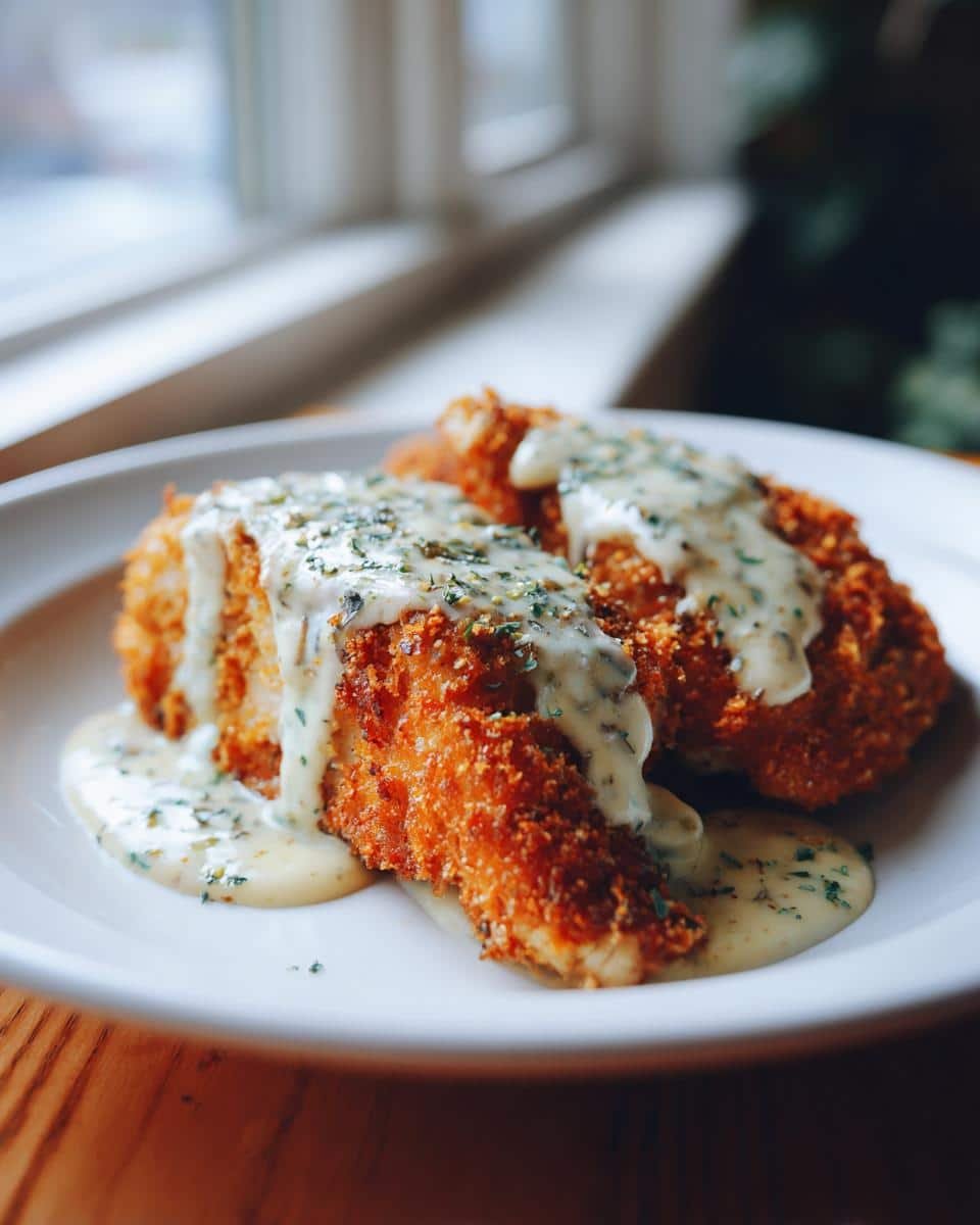 Disgustingly Easy Parmesan Chicken Recipe: You'll Crave It 8 Two pieces of parmesan chicken with a creamy sauce and herb garnish. Part of a Classic Costco Fruit Cake Recipe with Dried Fruits & Nuts article.