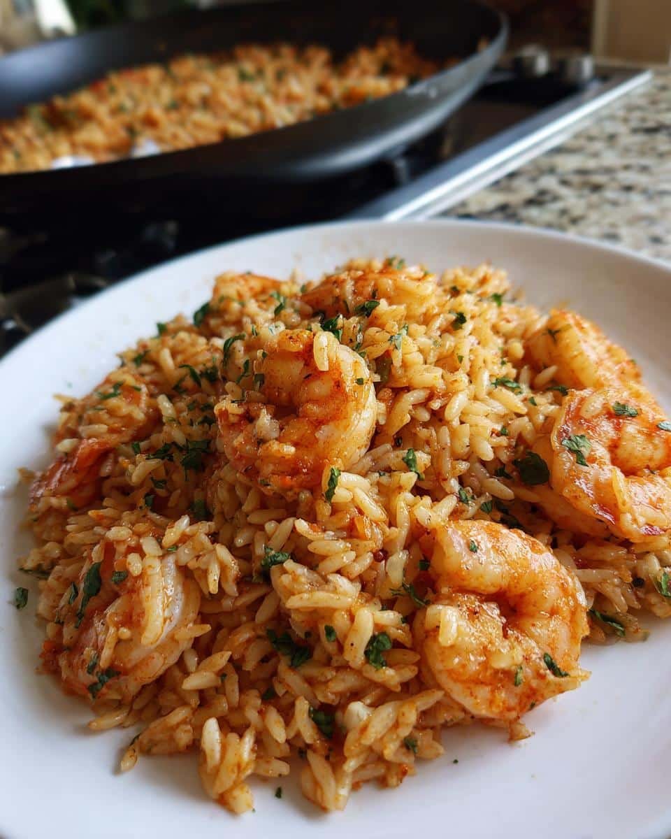 Parmesan Orzo with Shrimp: Shockingly Easy 30-Minute Dish 7 Close-up of Parmesan Orzo with Shrimp served on a white plate, garnished with parsley.