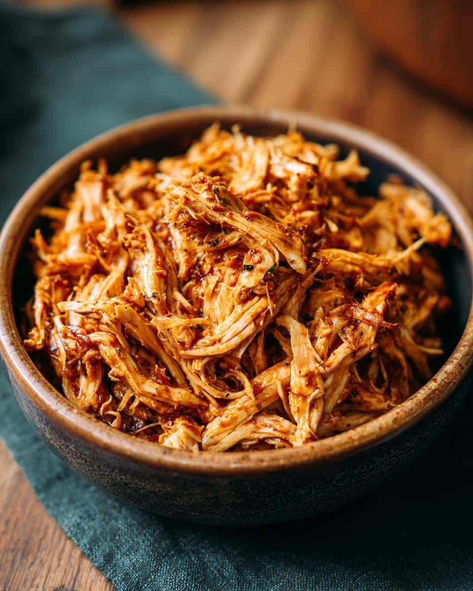 Ranch Chicken Crock Pot: 4-Ingredient Dinner Saves the Day 9 Close-up of shredded Ranch Chicken Crock Pot in a rustic bowl, ready to serve.