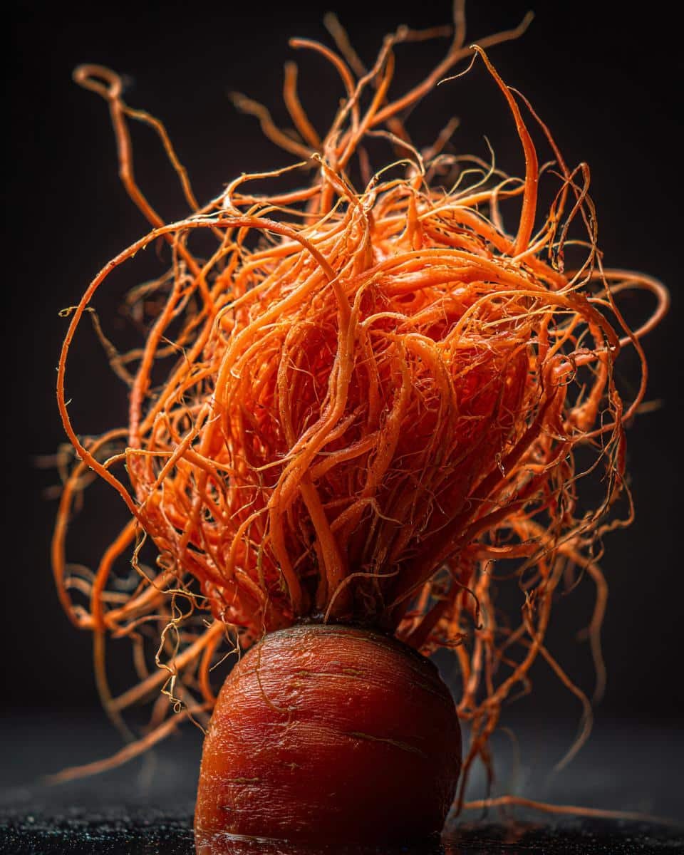 Raw Carrot Salad: The Foolproof 7-Step Recipe 9 Close-up of a fresh carrot with its roots still attached, for a Raw Carrot Salad recipe.