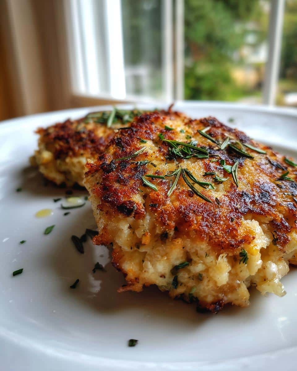 Rosemary Lemon Chicken Patties: Ditch Dreadful Dinners 6 Two Rosemary Lemon Chicken Patties on a white plate, garnished with fresh rosemary.