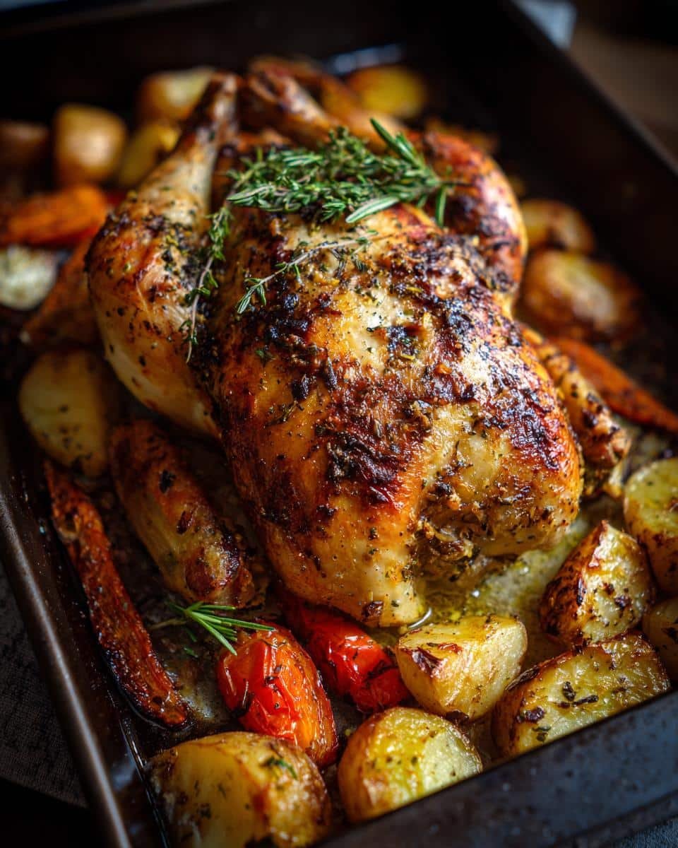 Sheet Pan Maple Mustard Roasted Chicken: 1-Pan Bliss 6 Roasted Sheet Pan Maple Mustard Roasted Chicken with potatoes, carrots and herbs.