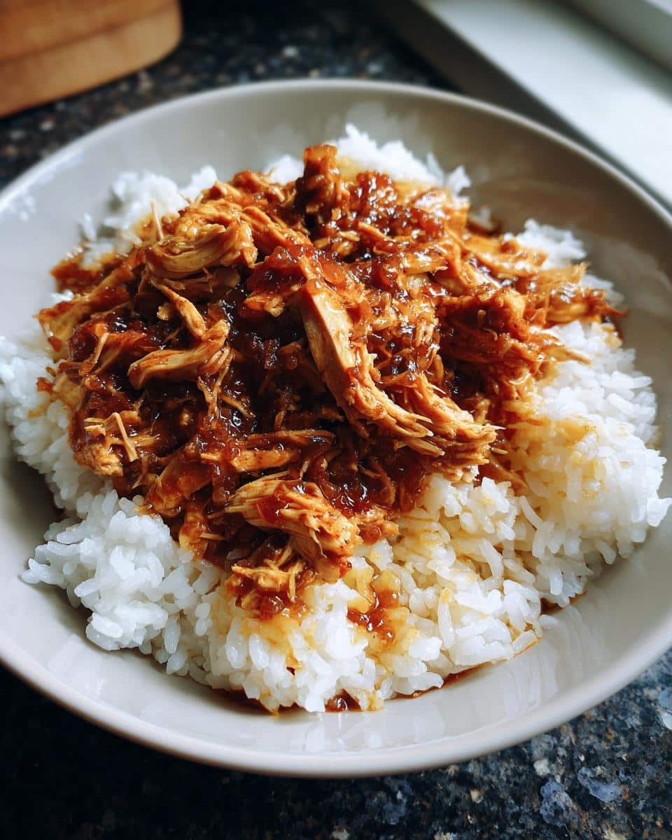 Failproof Slow Cooker Honey Garlic Chicken Tonight 7 A bowl of Slow Cooker Honey Garlic Chicken served over a bed of white rice.