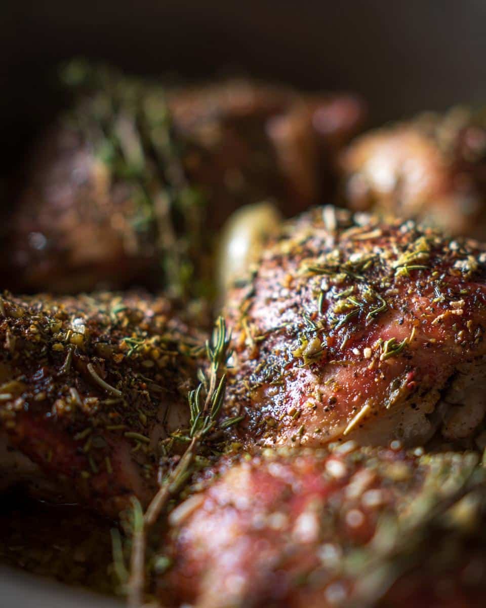 Slow Cooker Lemon Herb Chicken Rice: Ditch Dinner Dread 7 Close-up of Slow Cooker Lemon Herb Chicken, showing herbs and spices.