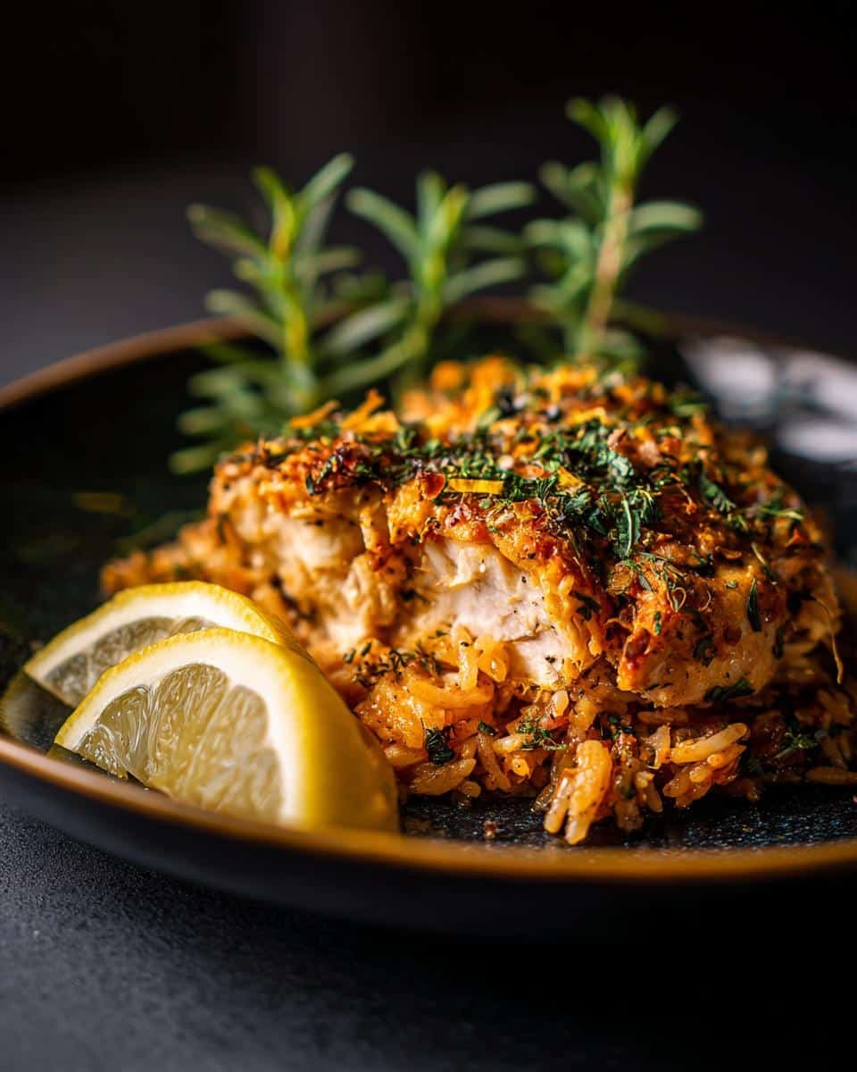 Slow Cooker Lemon Herb Chicken Rice: Ditch Dinner Dread 9 Plated Slow Cooker Lemon Herb Chicken Rice with lemon wedges and fresh herbs.