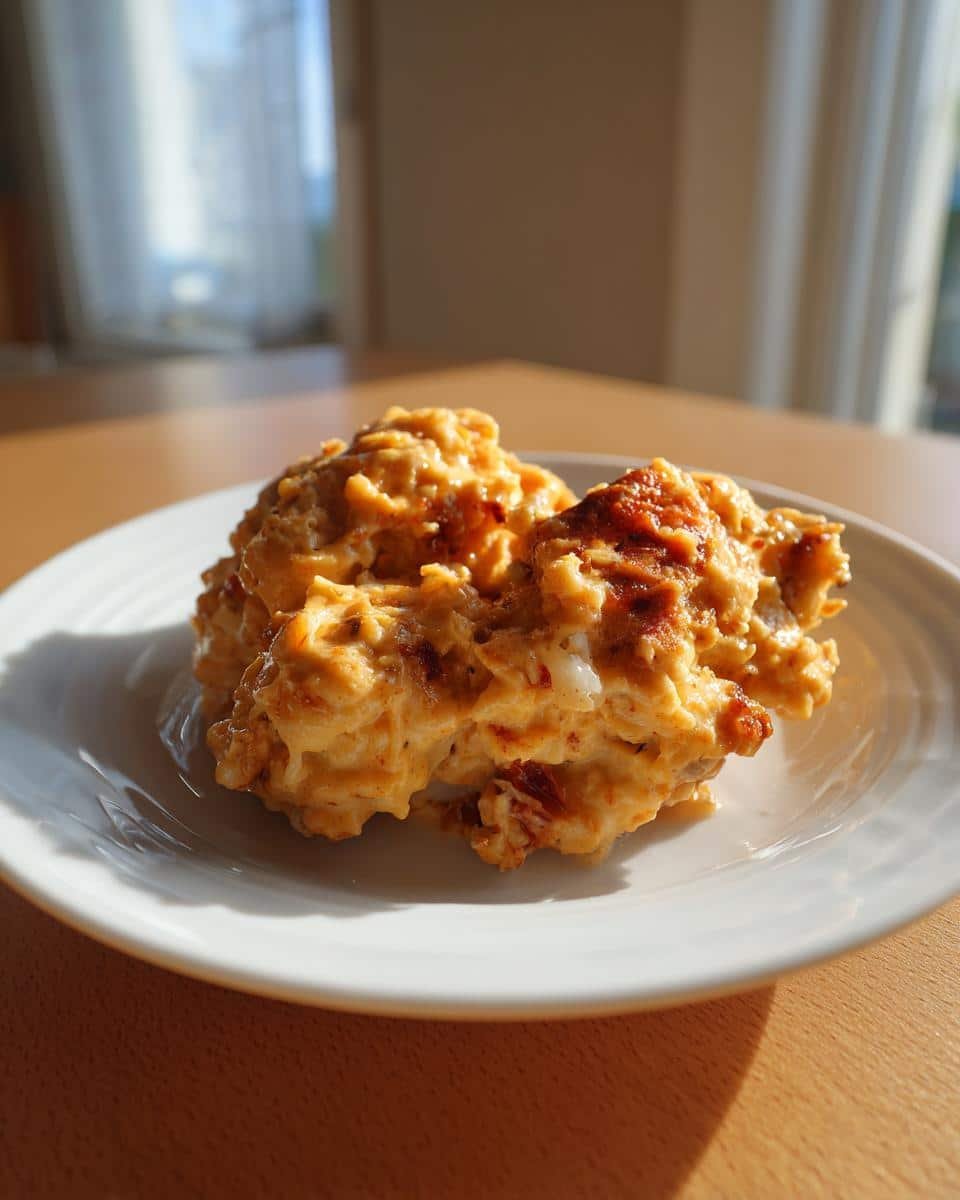 Unbelievably Easy Sour Cream and Onion Chicken in 40 9 Close-up of Sour Cream and Onion Chicken on a white plate, showcasing its creamy texture and golden-brown topping.