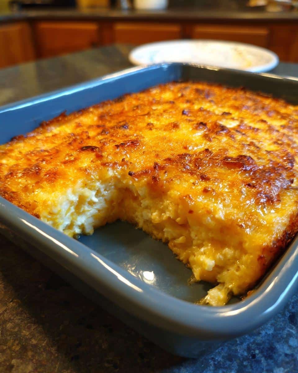 Unbelievably Cheesy Spaghetti Squash Au Gratin Recipe 8 Close up of cheesy spaghetti squash au gratin in a blue baking dish. Fresh Spinach Strawberry Salad with Tangy Poppy Seed Dressing not shown.