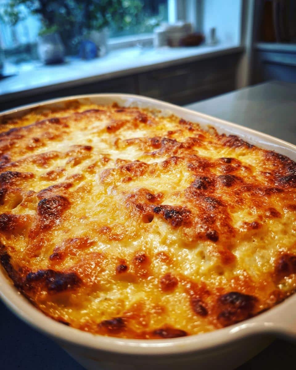 Cheesy Spaghetti Squash Au Gratin: An Unforgivable Dish 8 Close-up of a freshly baked Spaghetti Squash Au Gratin in a white baking dish, golden brown and bubbly.