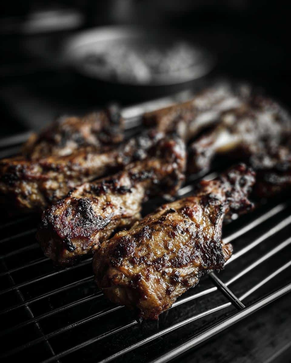 Vietnamese Lemongrass Chicken: Shockingly Easy Recipe 8 Close-up of grilled Vietnamese Lemongrass Chicken pieces on a metal rack, showing the charred and flavorful texture.