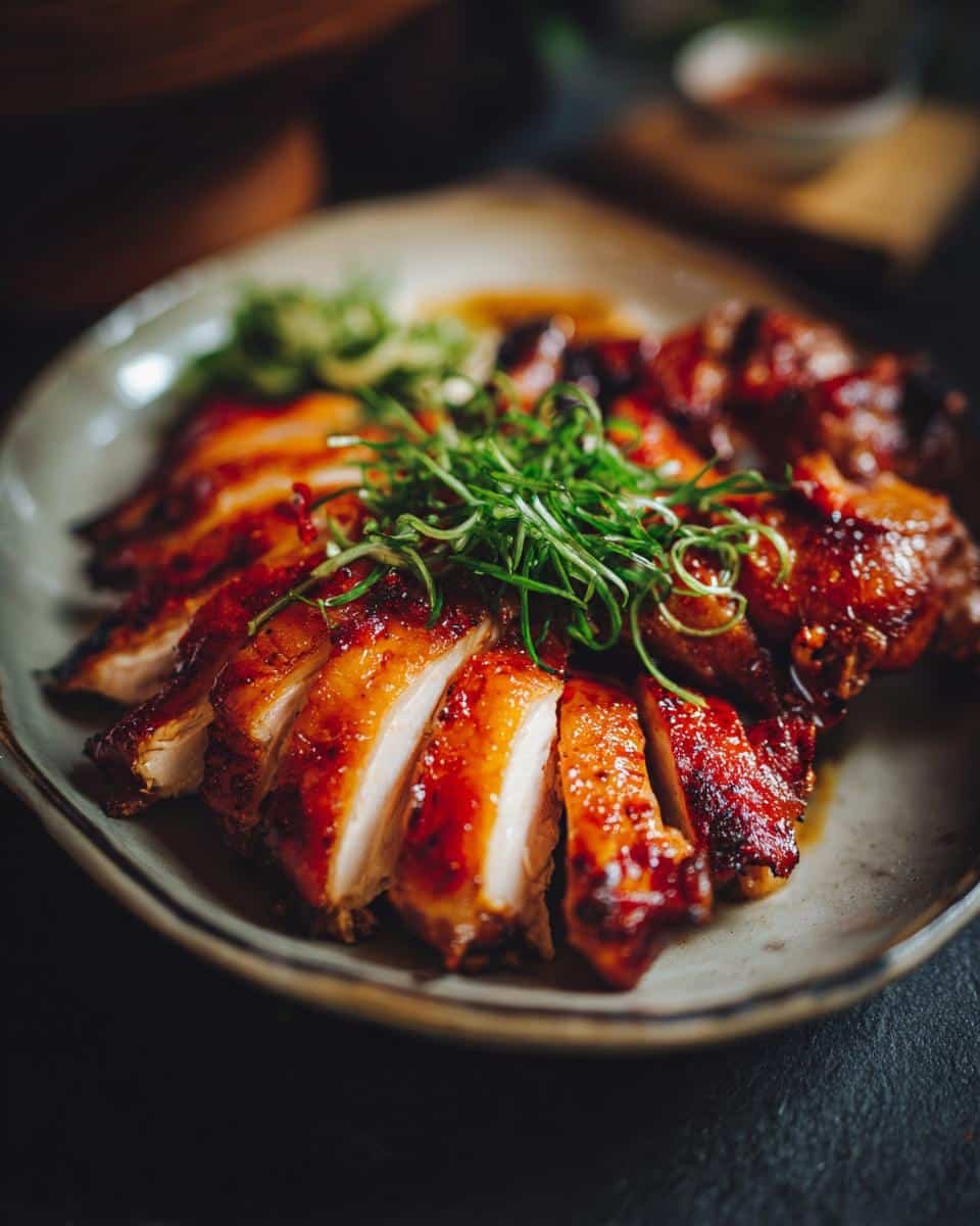 Vietnamese Lemongrass Chicken: Shockingly Easy Recipe 9 Close-up of sliced Vietnamese Lemongrass Chicken garnished with fresh herbs on a plate.