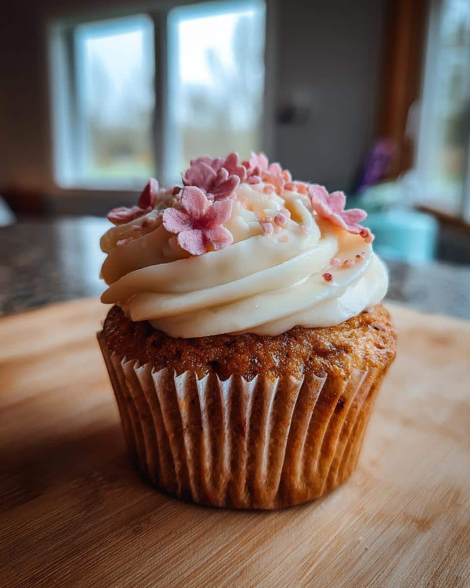 Flawless Baby In Bloom Cupcakes: Only Takes 20 Minutes 7 A delicious baby in bloom cupcake decorated with creamy frosting and delicate pink sugar flowers.