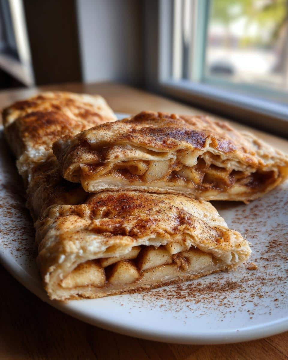 Chicago-Style Bakery Apple Slices: Grandma's Recipe 6 Three Chicago-Style Bakery Apple Slices stacked on a white plate, dusted with cinnamon.