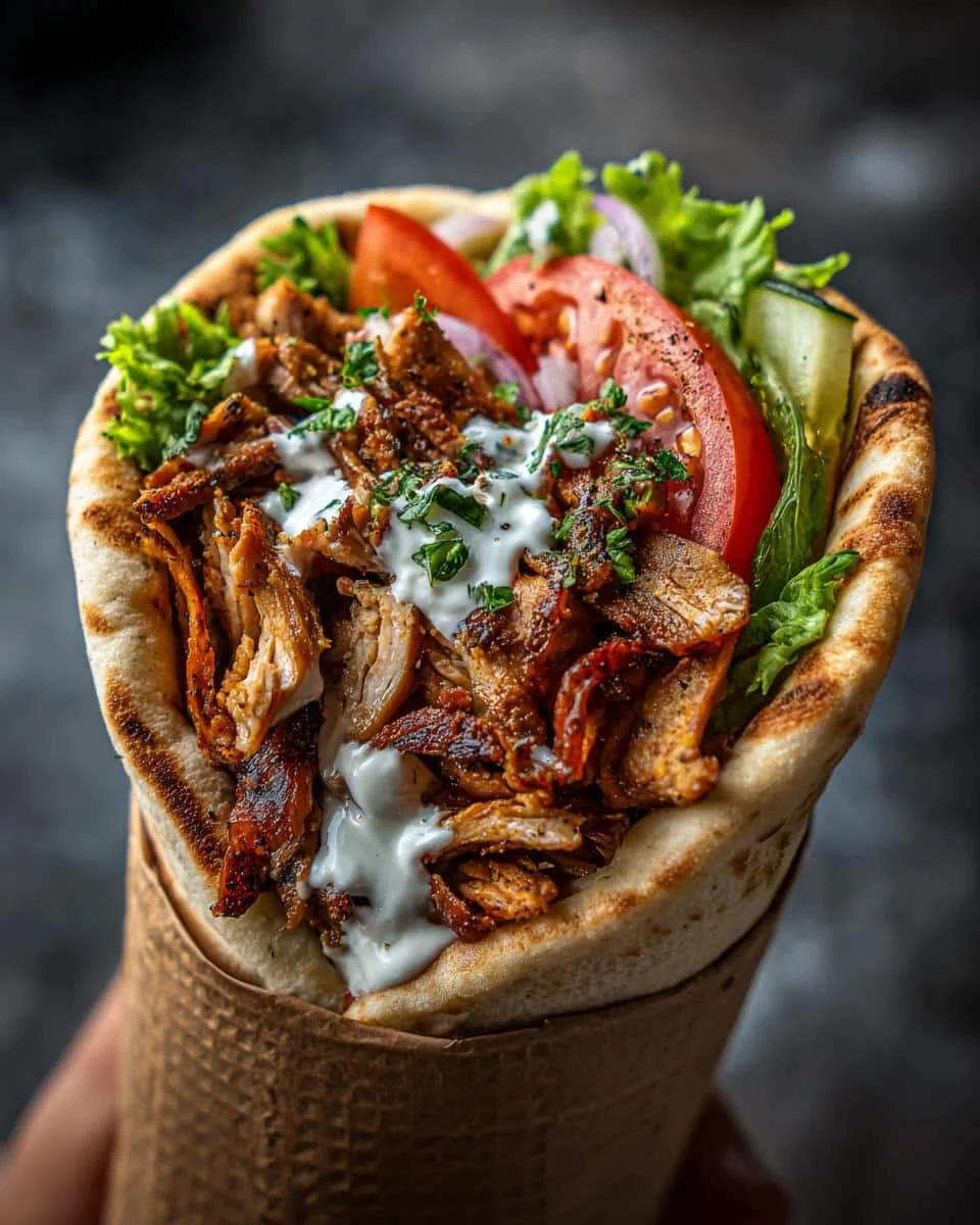 Chicken Shawarma: The #1 Delicious, Foolproof Recipe 6 A flavorful Chicken Shawarma wrap filled with juicy chicken, fresh vegetables, and creamy sauce.