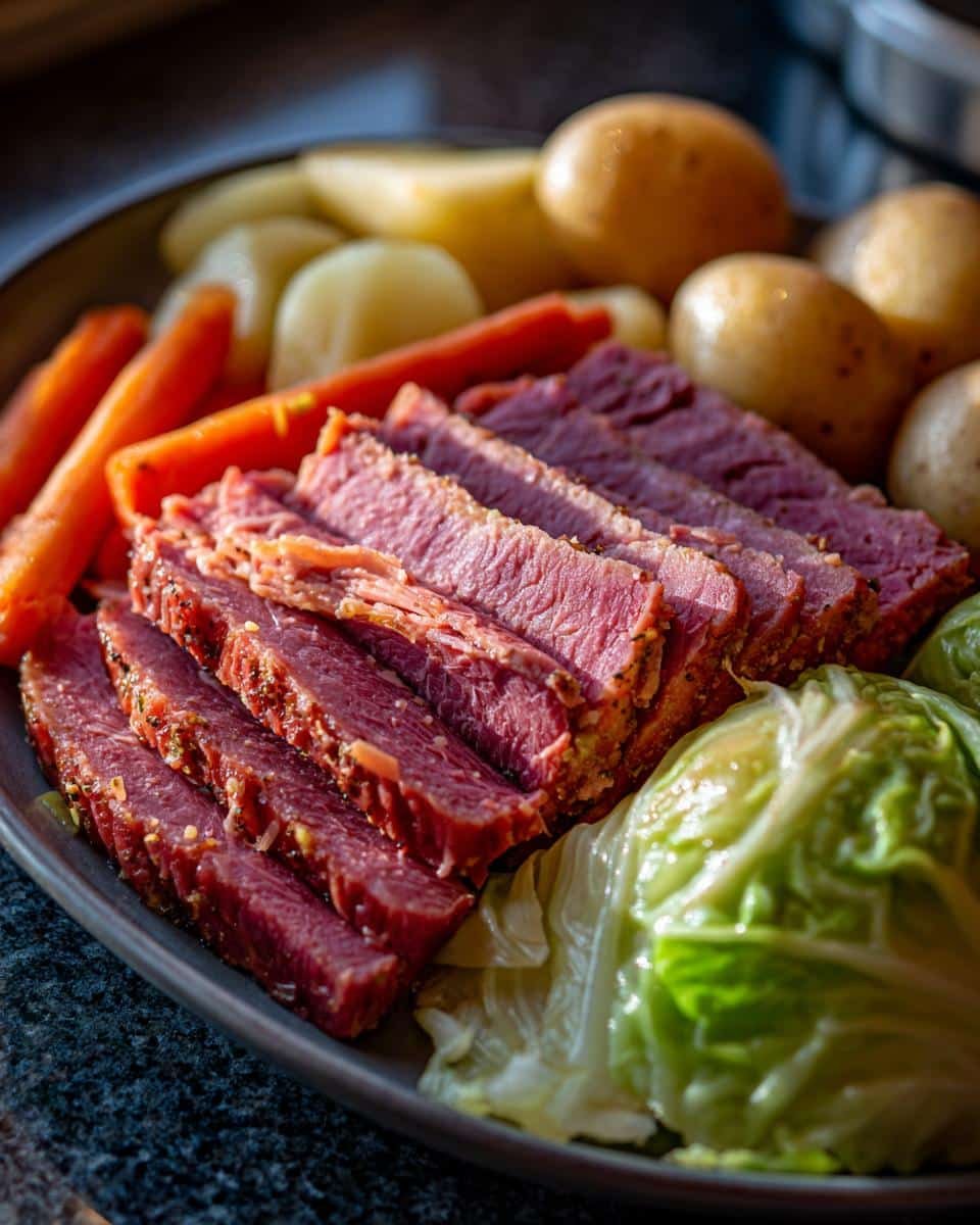 Corned Beef and Cabbage: Avoid 4 Dreadful Mistakes 8 A serving platter of sliced corned beef and cabbage with potatoes and carrots.