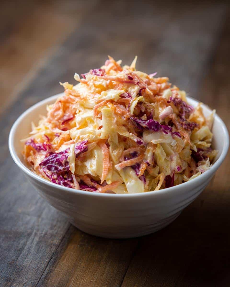 Irresistible Coleslaw Dressing Recipe in Just 5 Minutes 6 A bowl of creamy coleslaw featuring cabbage, carrots, and a delicious coleslaw dressing.
