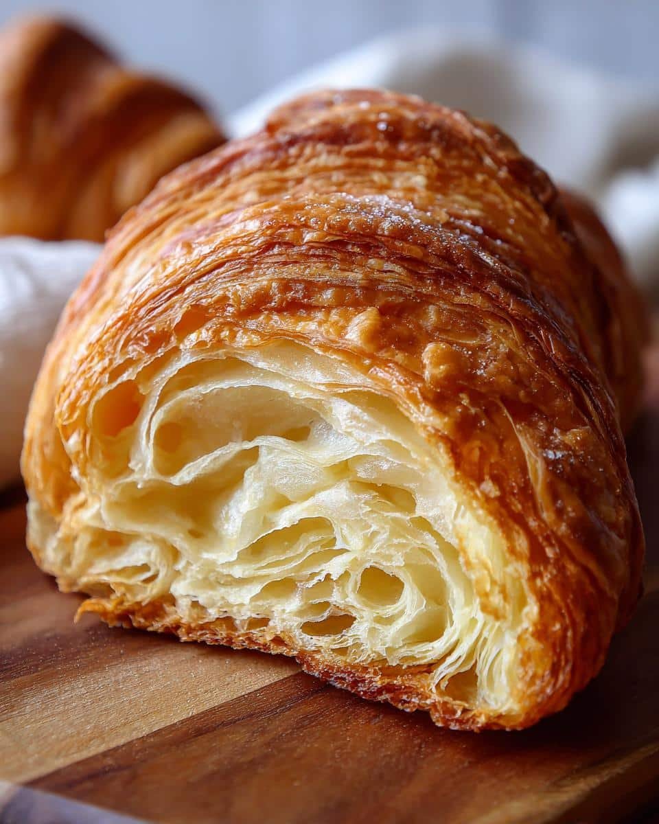 Croissant Recipes: 7 Steps to Delicious Failure 8 Close-up of the inside of a croissant recipe, showcasing its flaky layers and buttery texture.