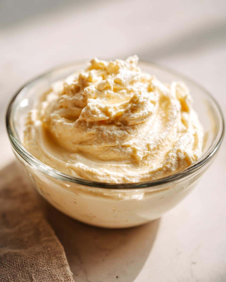 Devastatingly Delicious 5-Minute Garlic Aioli Recipe 6 Close-up of creamy, homemade Garlic Aioli in a clear glass bowl, ready to serve.